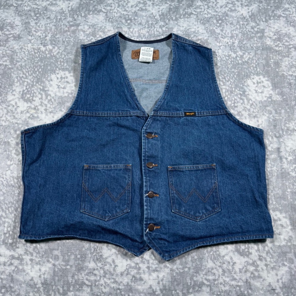 Vintage Wrangler Denim Vest Mens XXL Blue Western Cowboy Workwear 74130PW